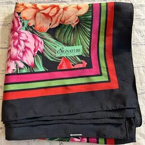 ECHO SIGNATURE BLACK FLORAL BOLD PRINT SQUARE SCARF MULTI COLORED FLOWERS